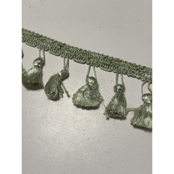 Vtg Conso Fabric Upholstery 2" Fringe Tassel  Trim Rattail  Pom Pom Green -Yard - Picture 2 of 5